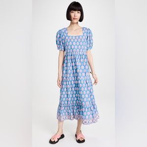 SZ Blockprints Divya Dress: Cornflower Blue & Hot Pink